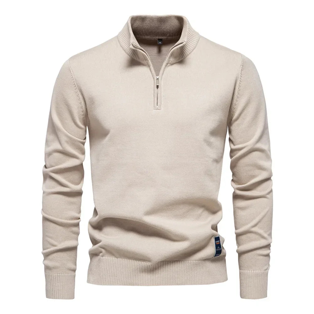 Men's Quarter Zip Stand Collar Sweater – Long Sleeve Smart Casual Everyday Wear