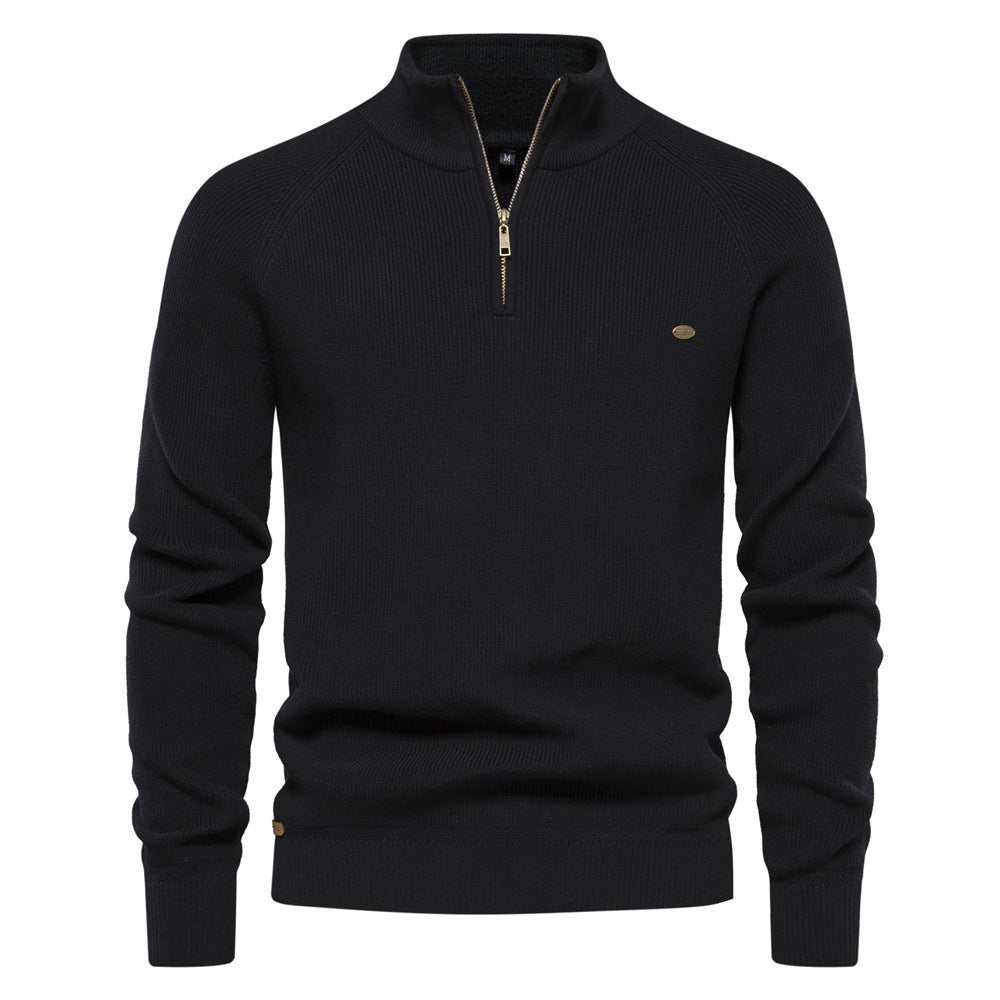 Men's Ribbed Knit Quarter Zip Sweater – Stand Collar Raglan Sleeve Casual