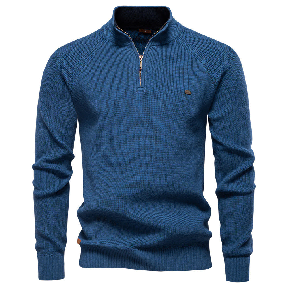 Men's Ribbed Knit Quarter Zip Sweater – Stand Collar Raglan Sleeve Casual