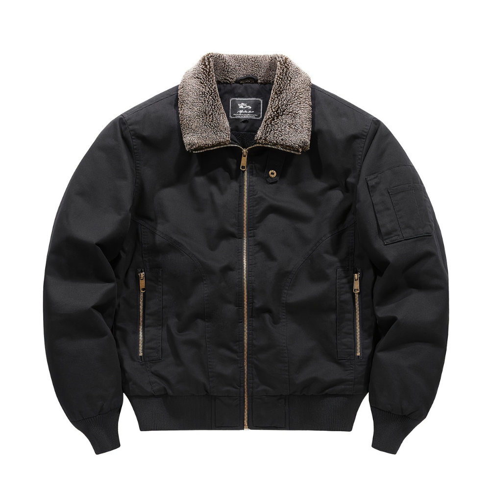 Men's Sherpa Collar Bomber Jacket – Zip Front Gold Zip Utility Outerwear