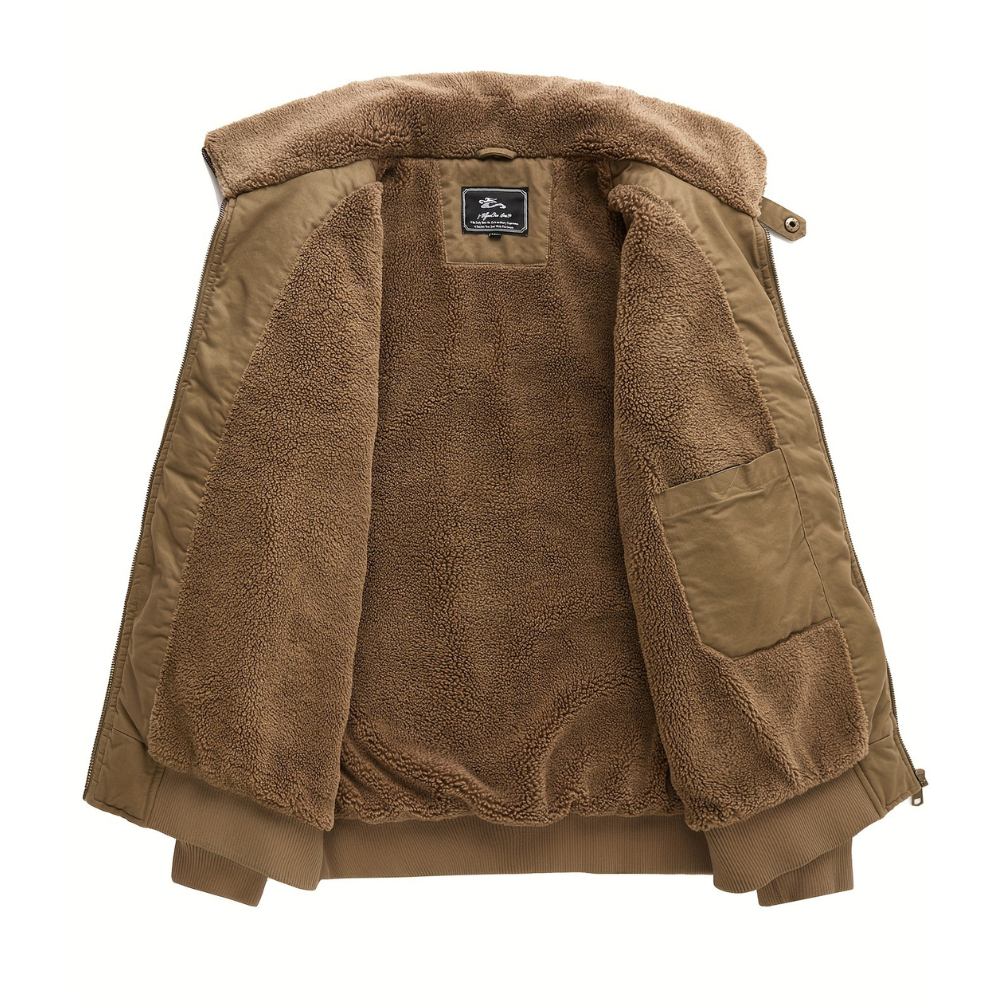 Men's Sherpa Collar Bomber Jacket – Zip Front Gold Zip Utility Outerwear