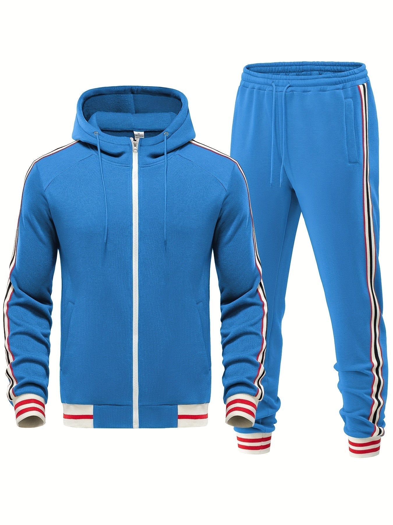 Men's Side Stripe Zip Up Hoodie and Jogger Pants – 2 Piece Tracksuit Set