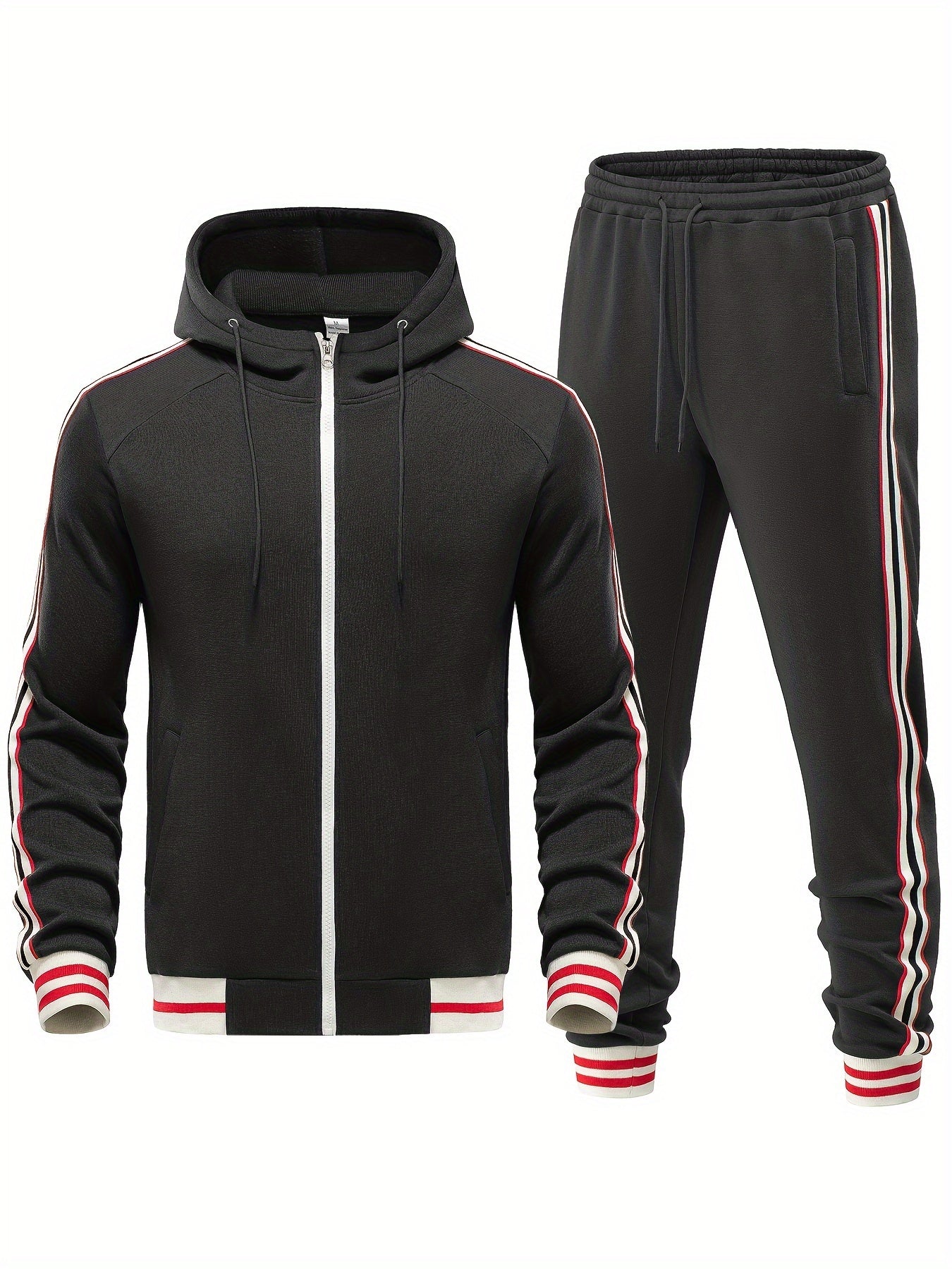 Men's Side Stripe Zip Up Hoodie and Jogger Pants – 2 Piece Tracksuit Set