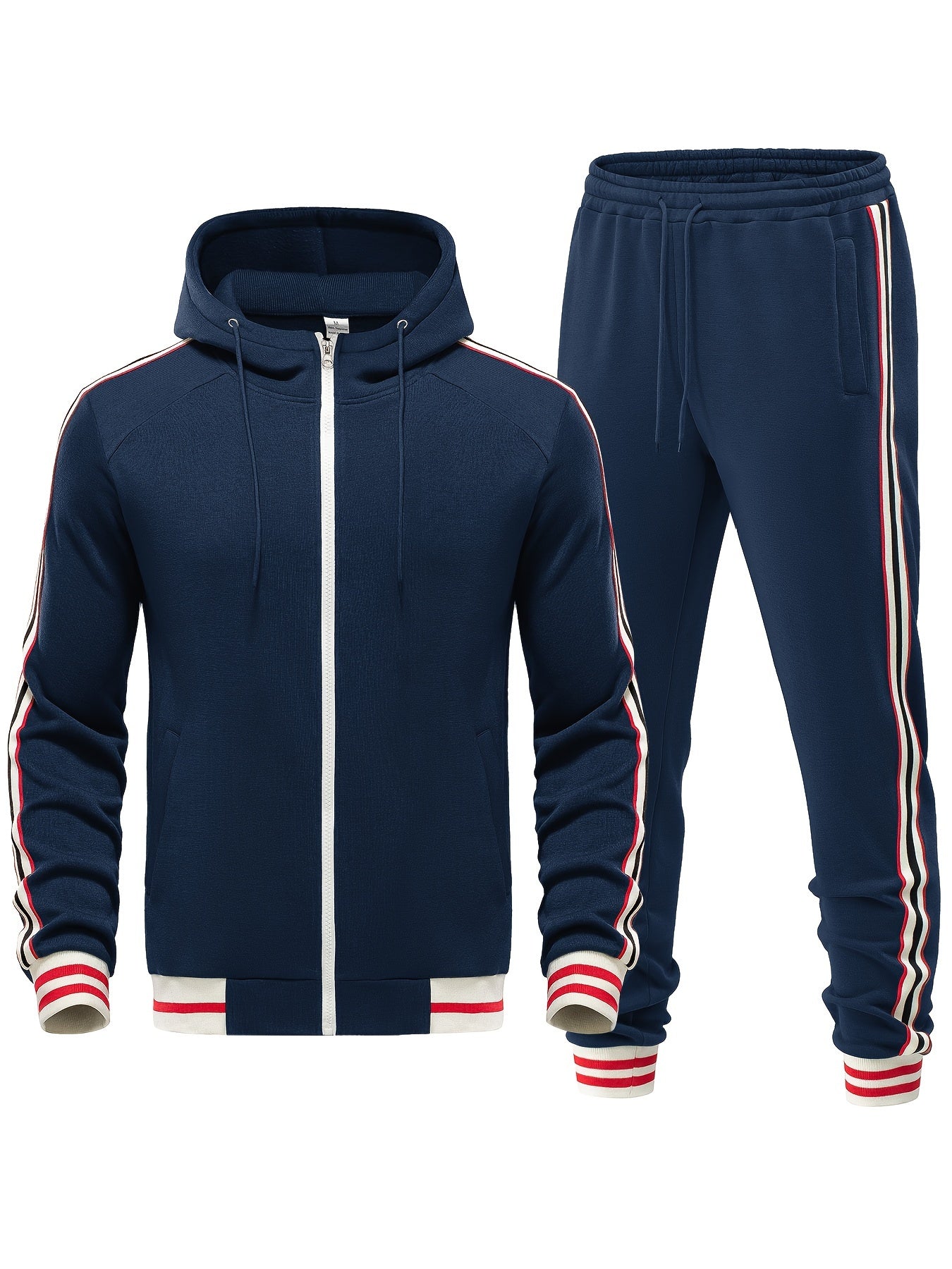Men's Side Stripe Zip Up Hoodie and Jogger Pants – 2 Piece Tracksuit Set