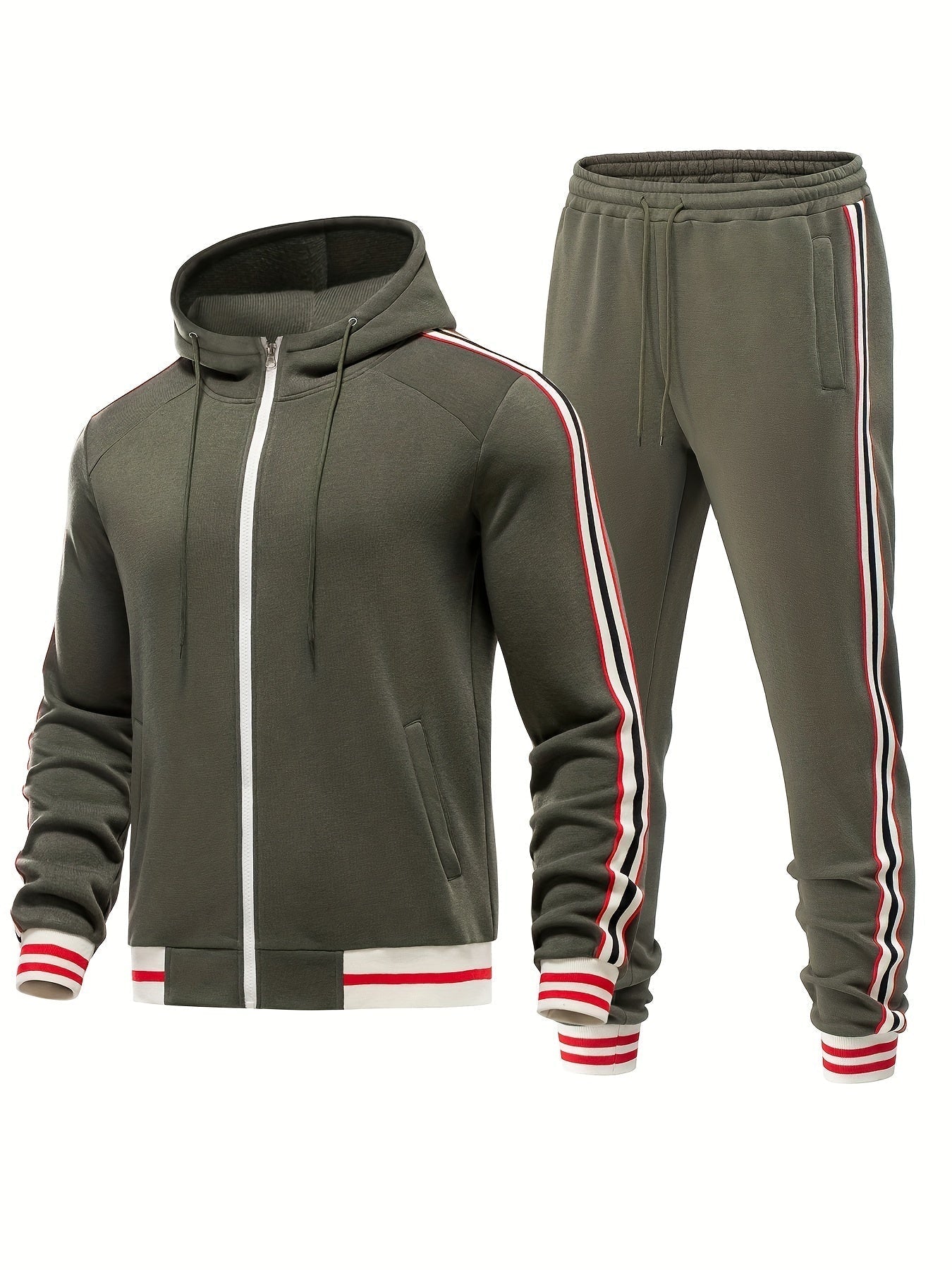 Men's Side Stripe Zip Up Hoodie and Jogger Pants – 2 Piece Tracksuit Set