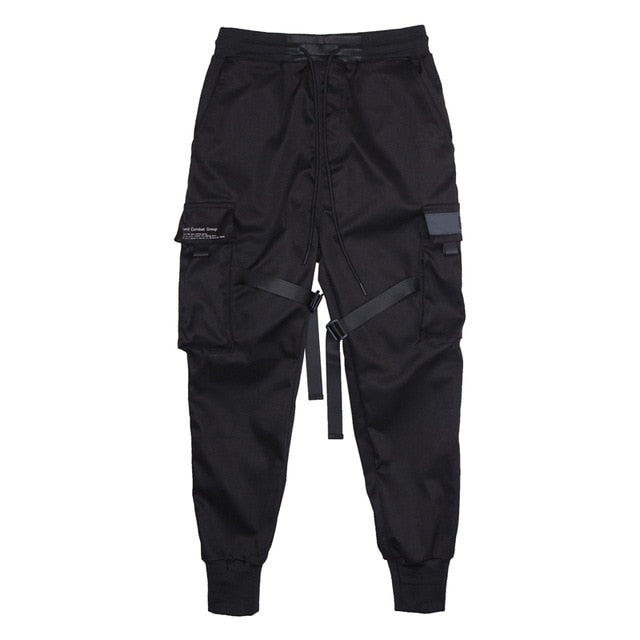 Men's Slim Fit Cargo Jogger Pants – Tapered Leg Strap Detail Ribbed Cuff Street