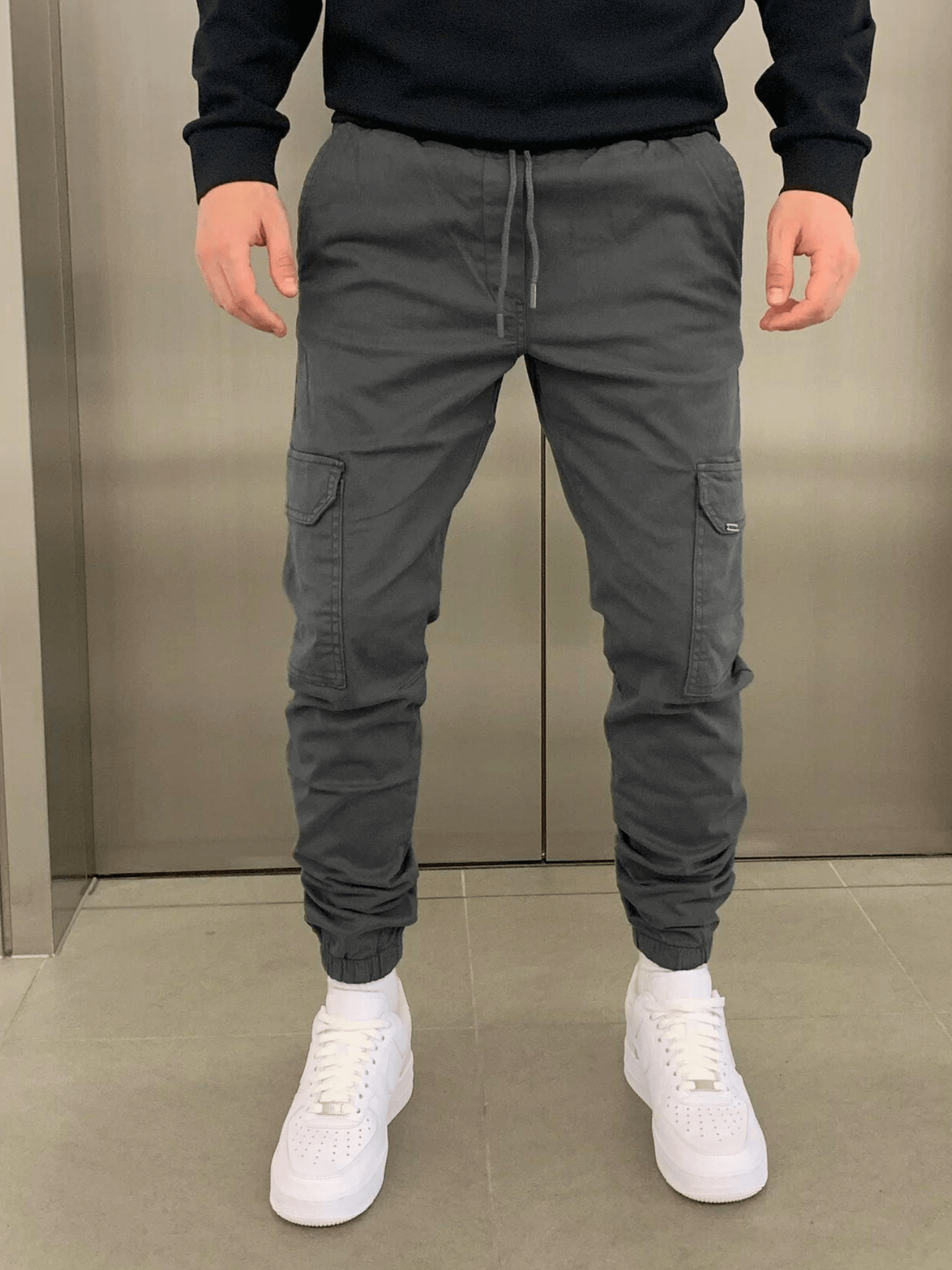 Men's Slim Fit Cargo Pants – Drawstring Waist Ribbed Cuff Jogger Casual
