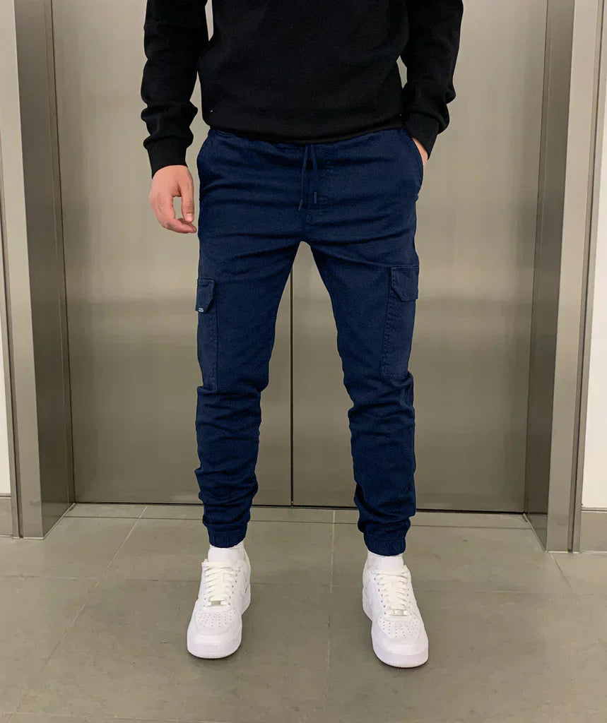 Men's Slim Fit Cargo Pants – Drawstring Waist Ribbed Cuff Jogger Casual