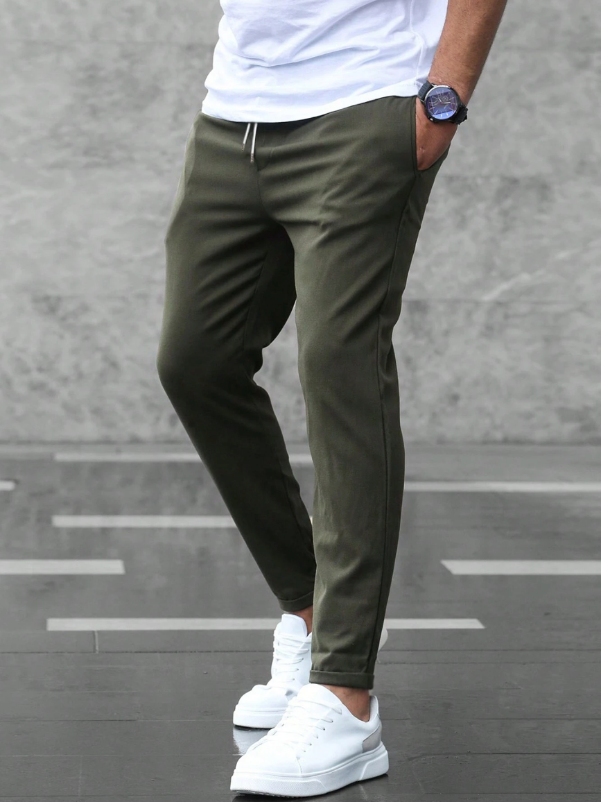 Men's Slim Fit Drawstring Waist Pants – Tapered Leg Casual Everyday