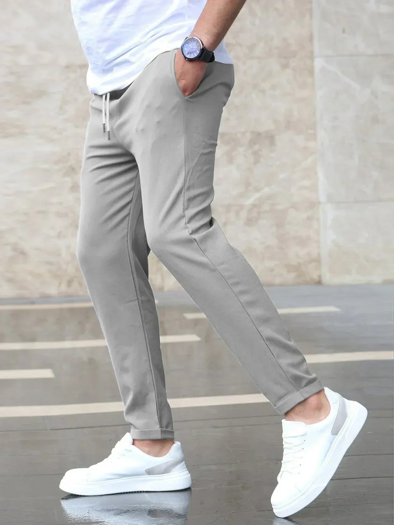 Men's Slim Fit Drawstring Waist Pants – Tapered Leg Casual Everyday