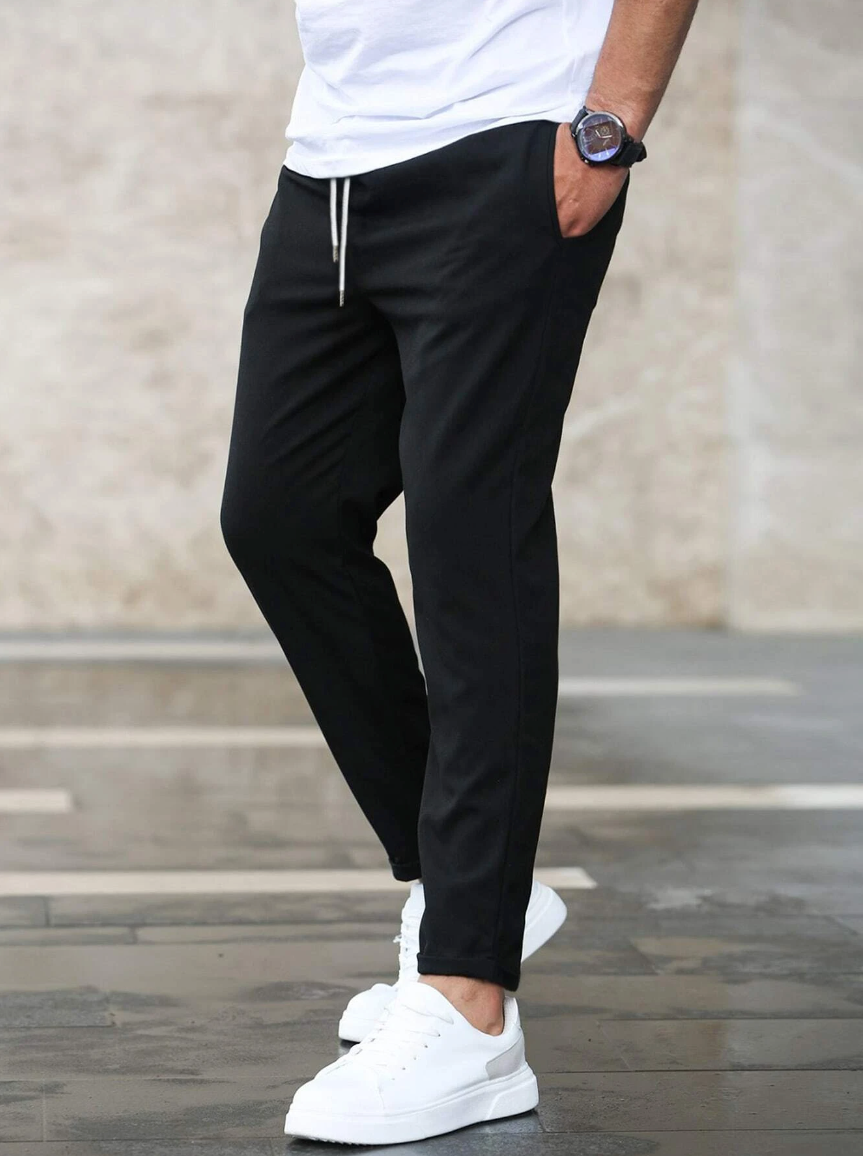 Men's Slim Fit Drawstring Waist Pants – Tapered Leg Casual Everyday