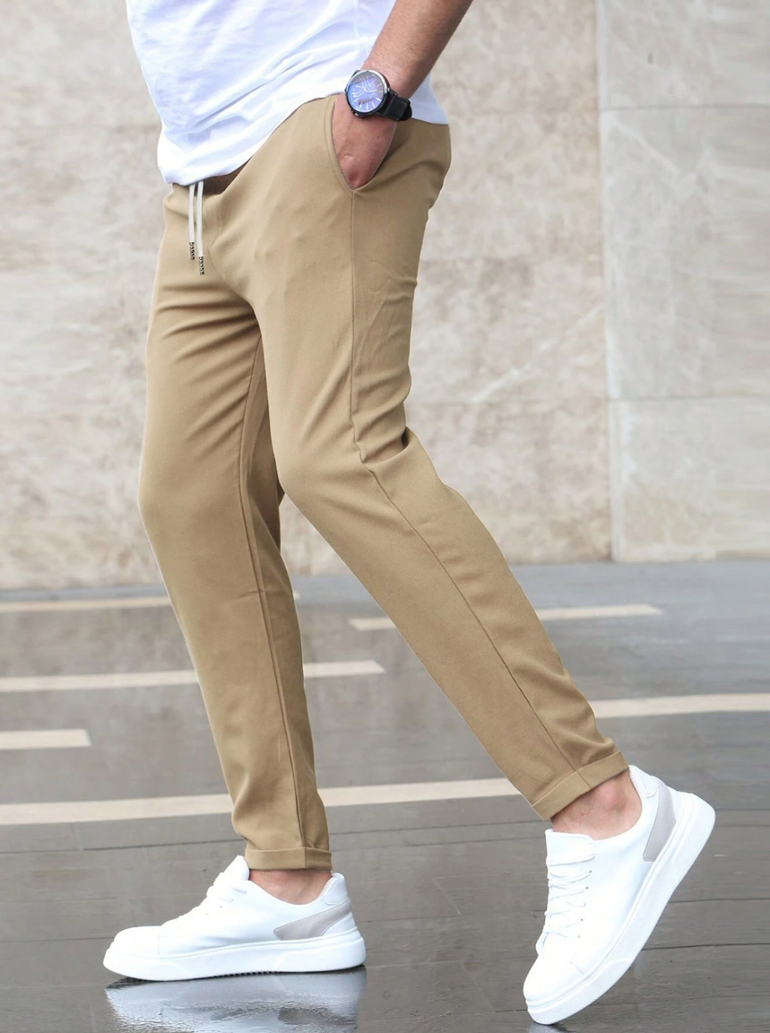 Men's Slim Fit Drawstring Waist Pants – Tapered Leg Casual Everyday