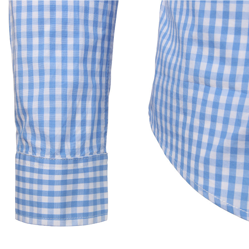 Men's Slim Fit Gingham Long Sleeve Shirt – Button Down Collar Casual