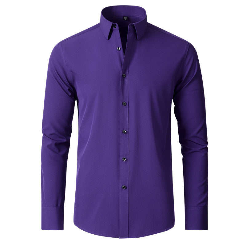 Men's Slim Fit Solid Long Sleeve Shirt – Spread Collar Button Up Work