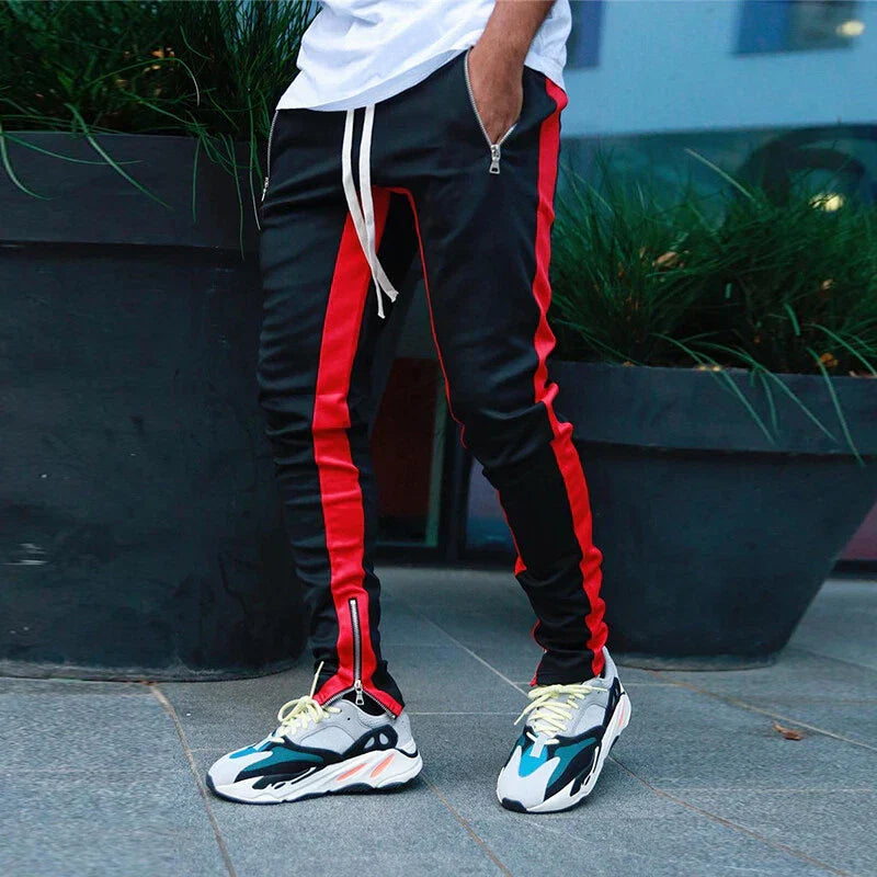Men's Slim Fit Track Sweatpants – Side Stripe Zip Hem Drawstring Streetwear
