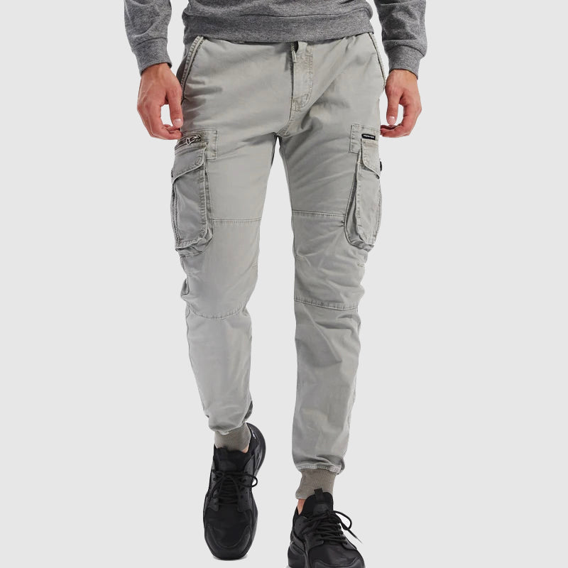 Men's Slim Fit Utility Cargo Jogger Pants – Multi Pocket Tapered Ribbed Cuff