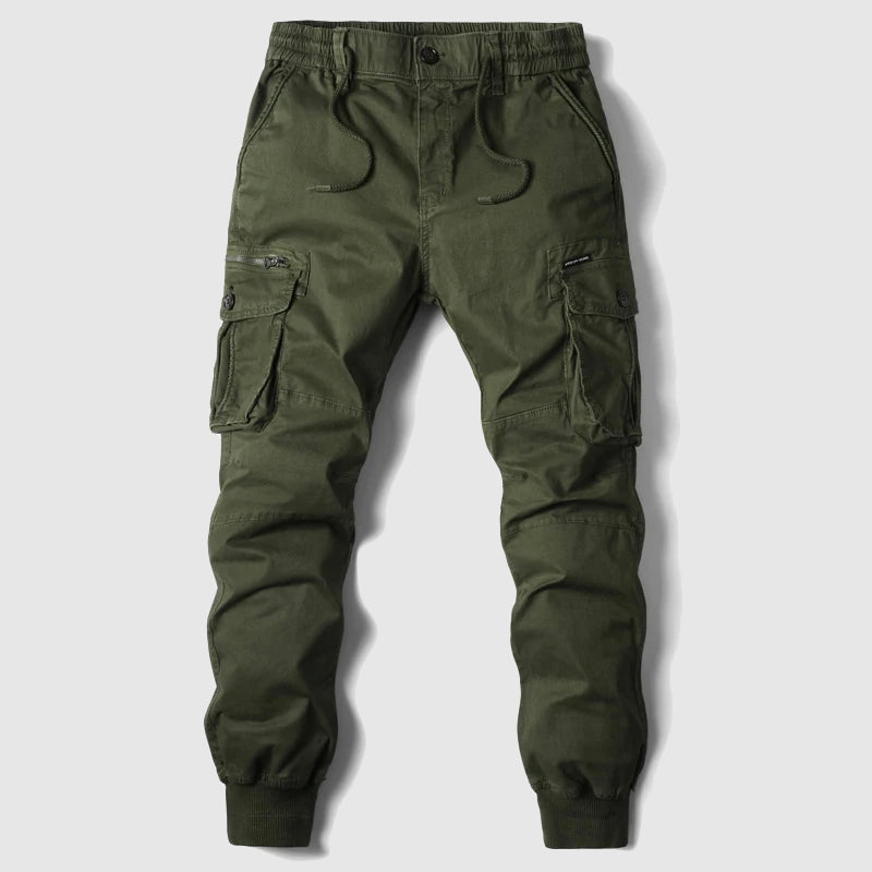Men's Slim Fit Utility Cargo Jogger Pants – Multi Pocket Tapered Ribbed Cuff