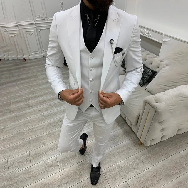 Men's Slim Solid Three Piece Suit Set – Notch Lapel Single Breasted Formal