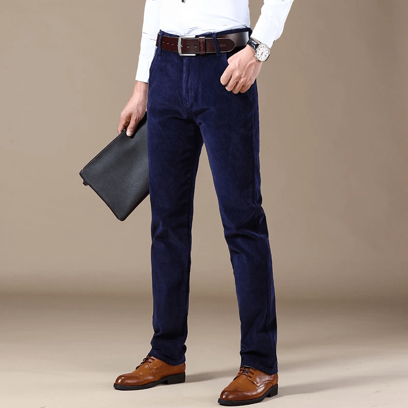 Men's Slim Straight Corduroy Chino Pants – Five Pocket Belt Loop Smart Casual