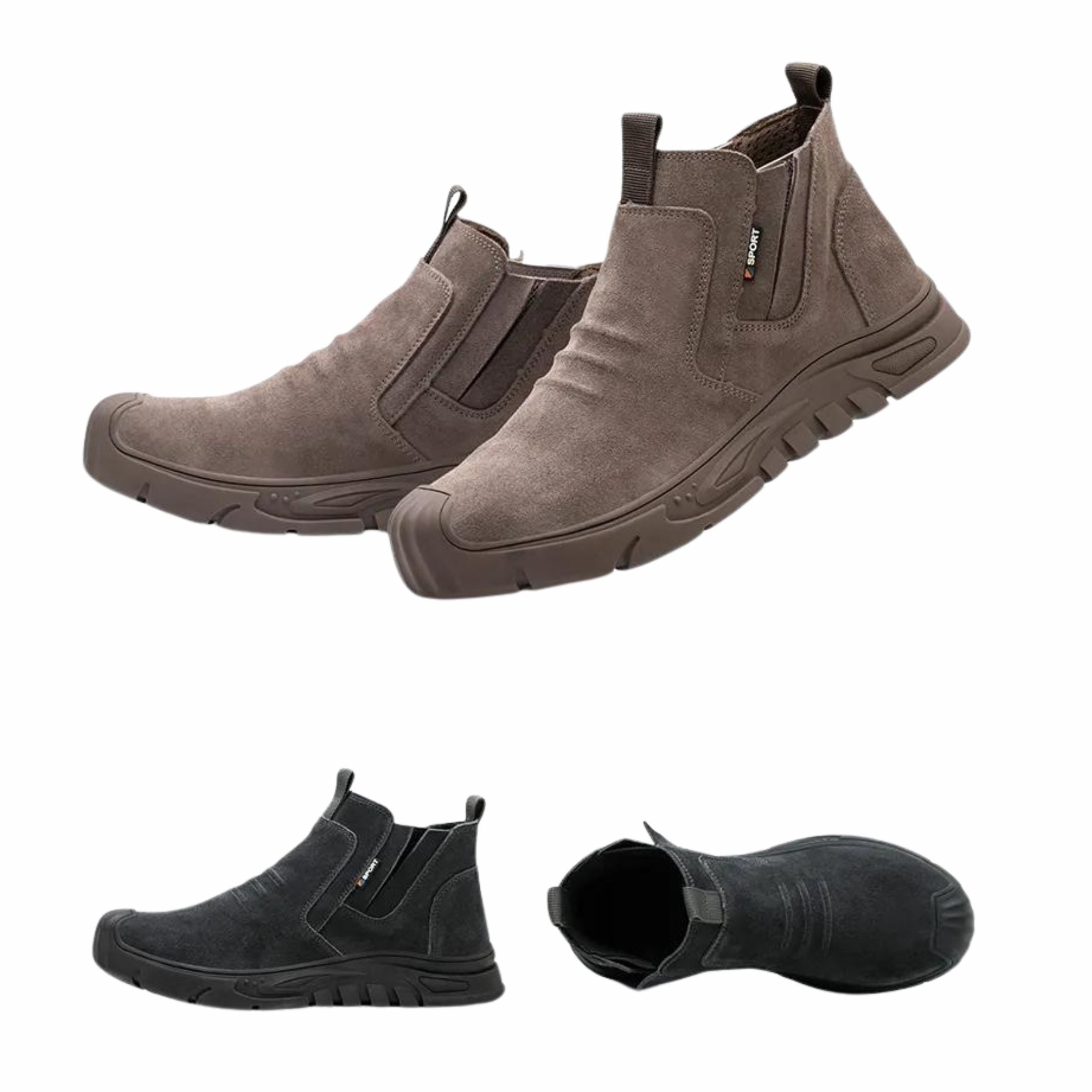 Men's Slip-On Steel Toe Work Boots – Suede Upper Pull Tab Industrial Safety