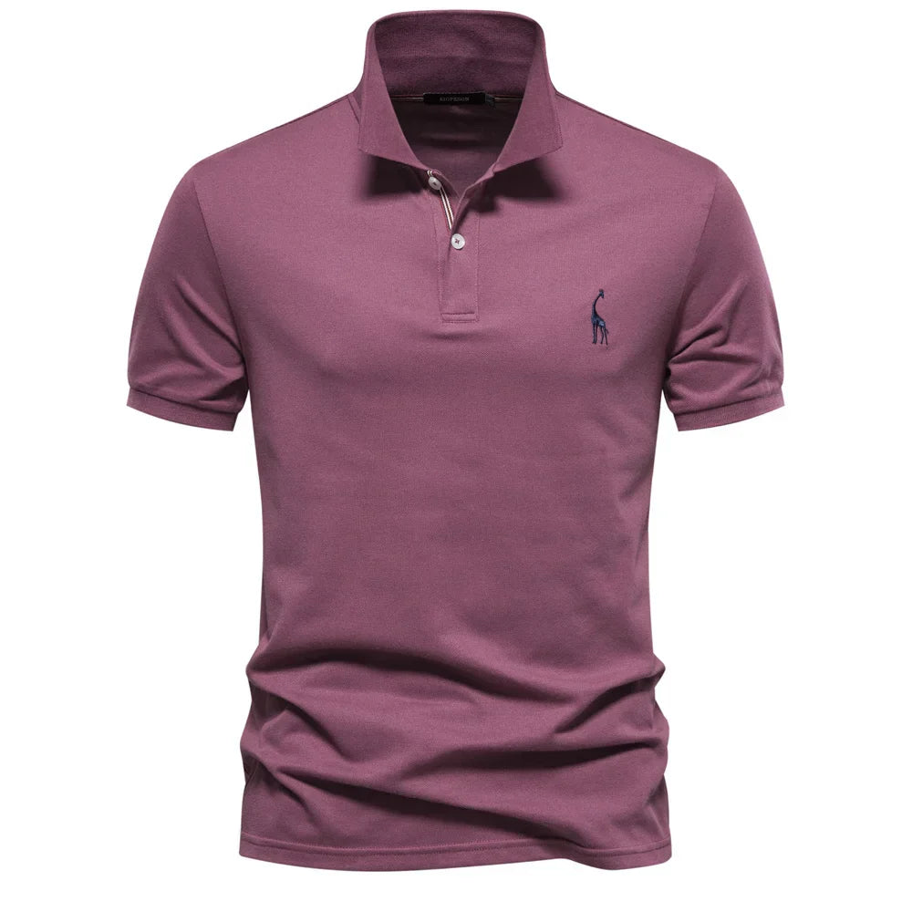 Men's Solid Piqué Polo Shirt – Two Button Placket Embroidered Giraffe Golf