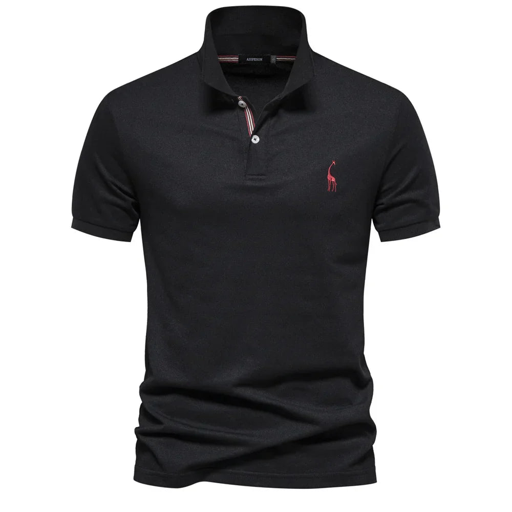 Men's Solid Piqué Polo Shirt – Two Button Placket Embroidered Giraffe Golf