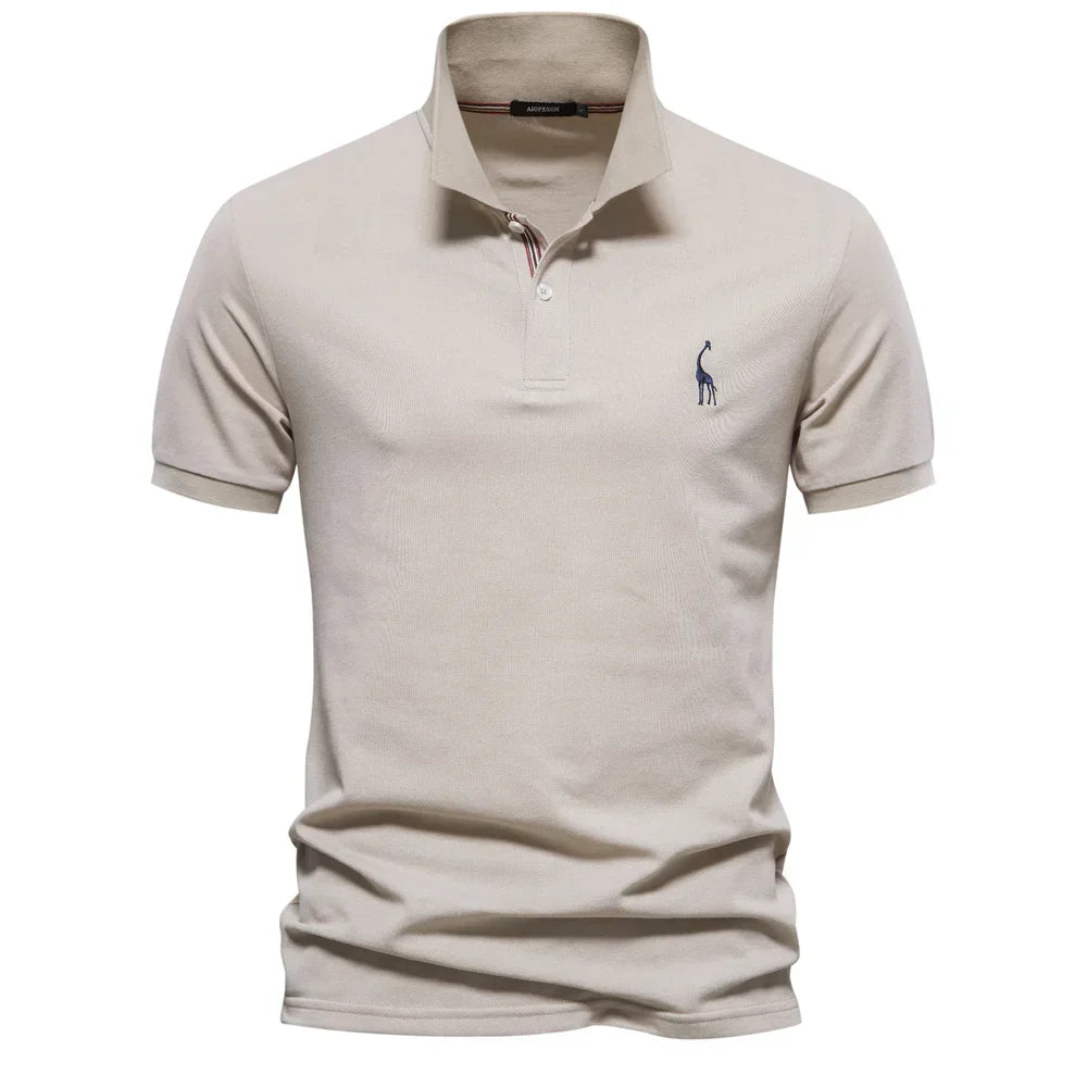 Men's Solid Piqué Polo Shirt – Two Button Placket Embroidered Giraffe Golf