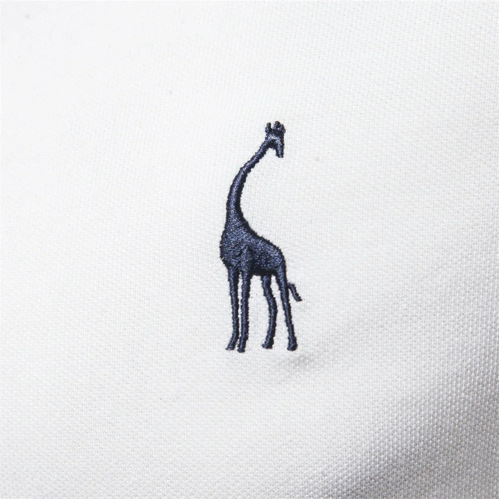 Men's Solid Piqué Polo Shirt – Two Button Placket Embroidered Giraffe Golf