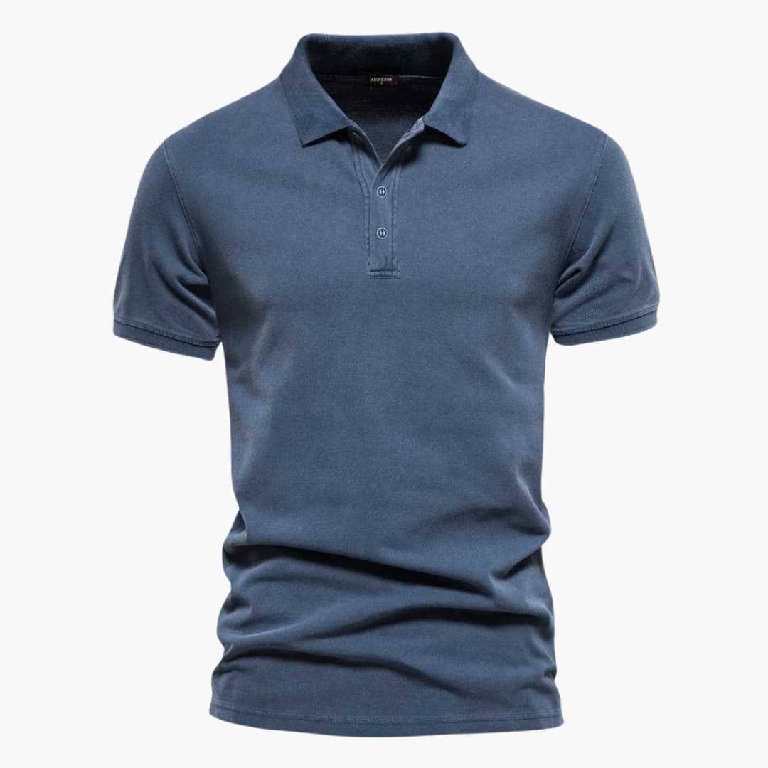 Men's Solid Washed Polo Shirt – Two Button Placket Short Sleeve Casual
