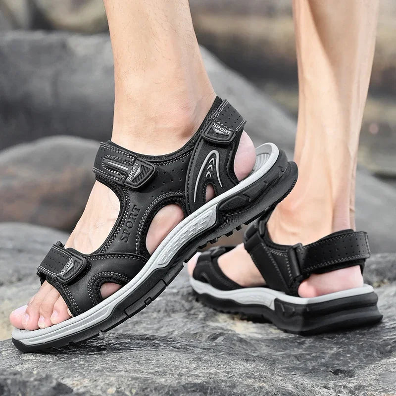 Men's Sport Open Toe Flat Sandals – Adjustable Multi Strap Outdoor Walking