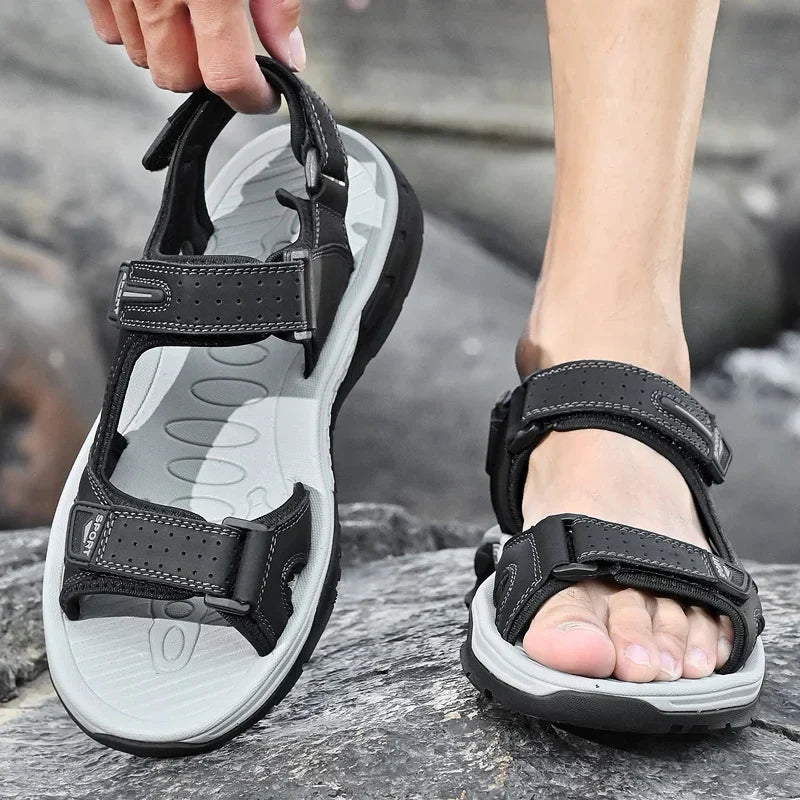 Men's Sport Open Toe Flat Sandals – Adjustable Multi Strap Outdoor Walking