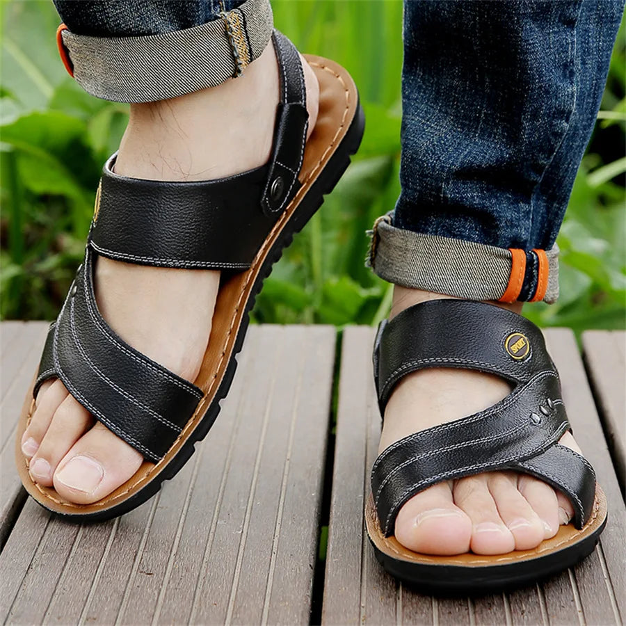 Men's Sport Open Toe Sandals – Cross Strap Adjustable Ankle Beach Flat