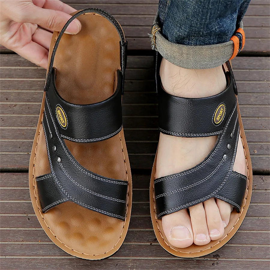 Men's Sport Open Toe Sandals – Cross Strap Adjustable Ankle Beach Flat