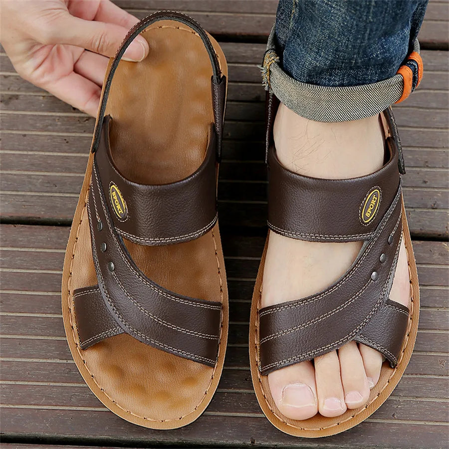 Men's Sport Open Toe Sandals – Cross Strap Adjustable Ankle Beach Flat