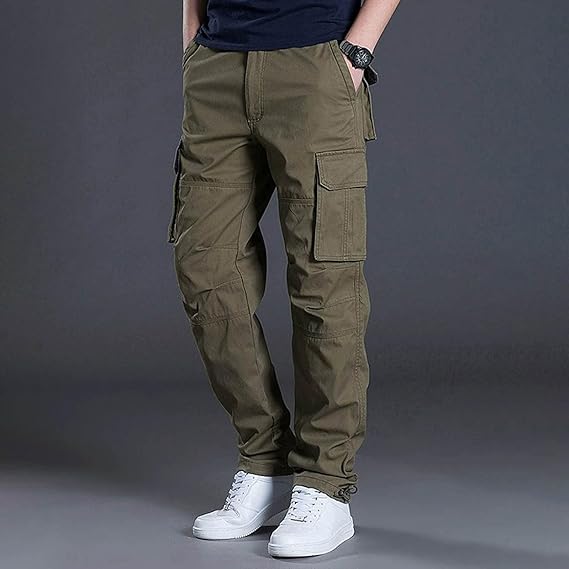Men's Straight Fit Cargo Pants – Multi Pocket Flap Cover Ankle Toggle Outdoor