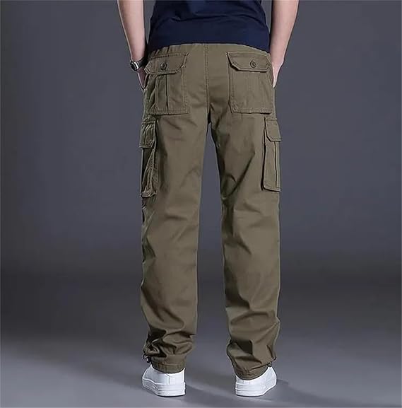 Men's Straight Fit Cargo Pants – Multi Pocket Flap Cover Ankle Toggle Outdoor