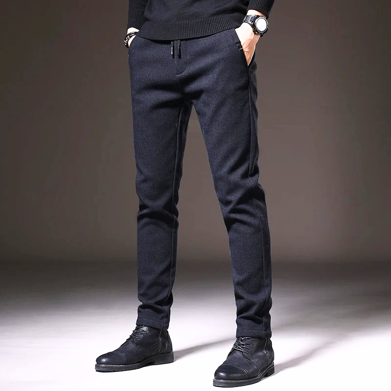 Men's Straight Fit Pants – Drawstring Waist Side Pockets Smart Casual
