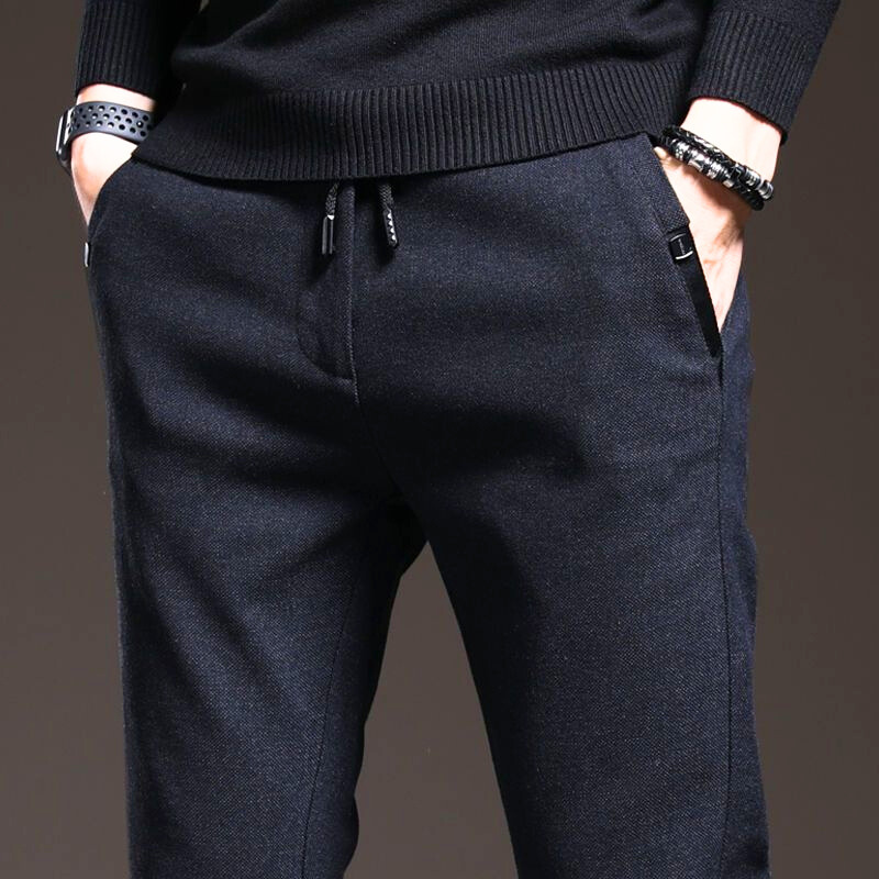 Men's Straight Fit Pants – Drawstring Waist Side Pockets Smart Casual