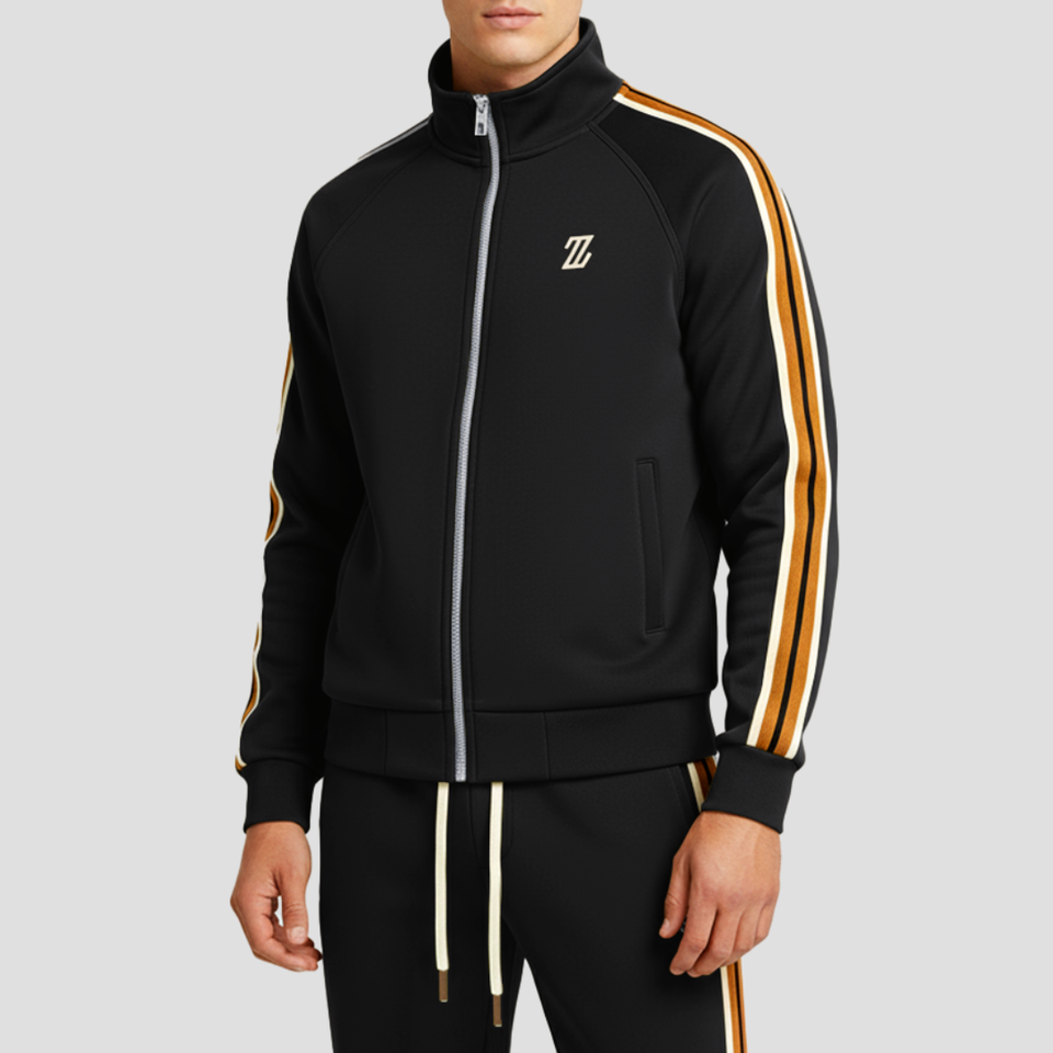 Men's Stripe 2-Piece Tracksuit – Stand Collar Zip Up Side Tape Jogger Set