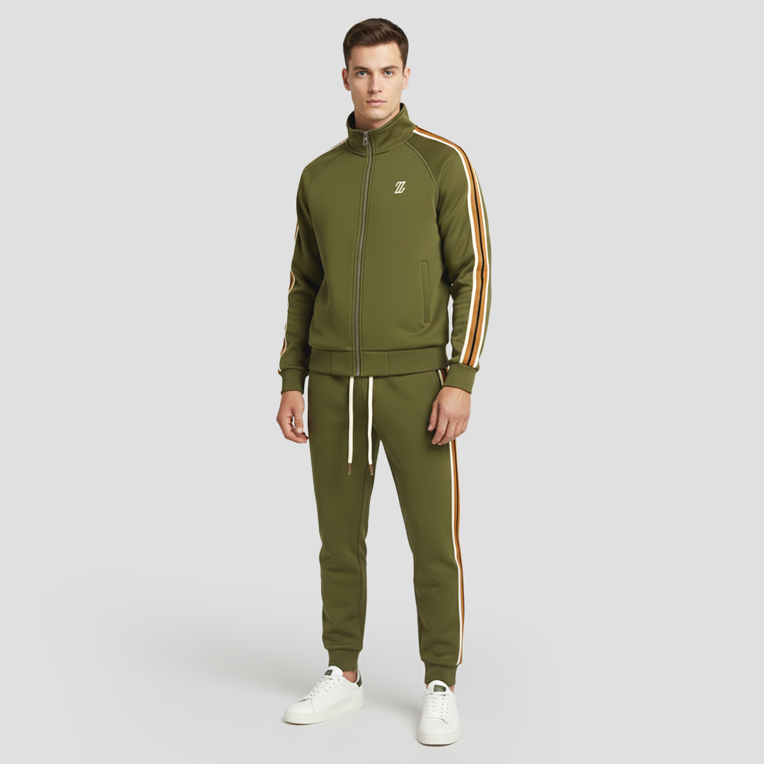 Men's Stripe 2-Piece Tracksuit – Stand Collar Zip Up Side Tape Jogger Set