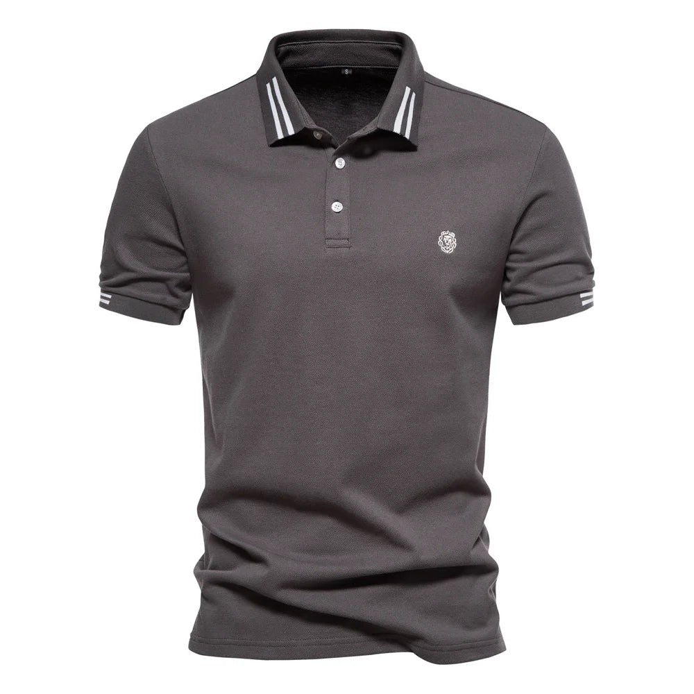 Men's Striped Collar Polo Shirt – Short Sleeve Embroidered Logo Golf