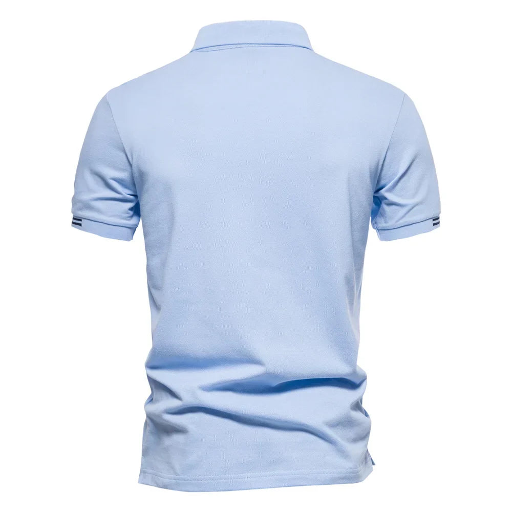 Men's Striped Collar Polo Shirt – Short Sleeve Embroidered Logo Golf