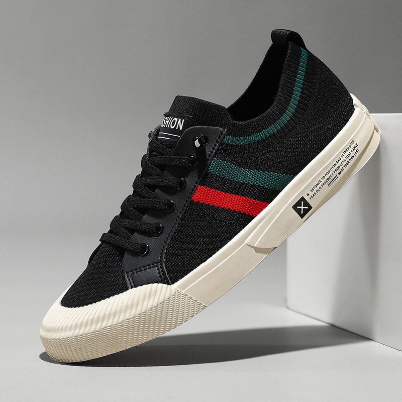Men's Striped Knit Low Top Sneakers – Lace Up Round Toe Casual Street Shoes