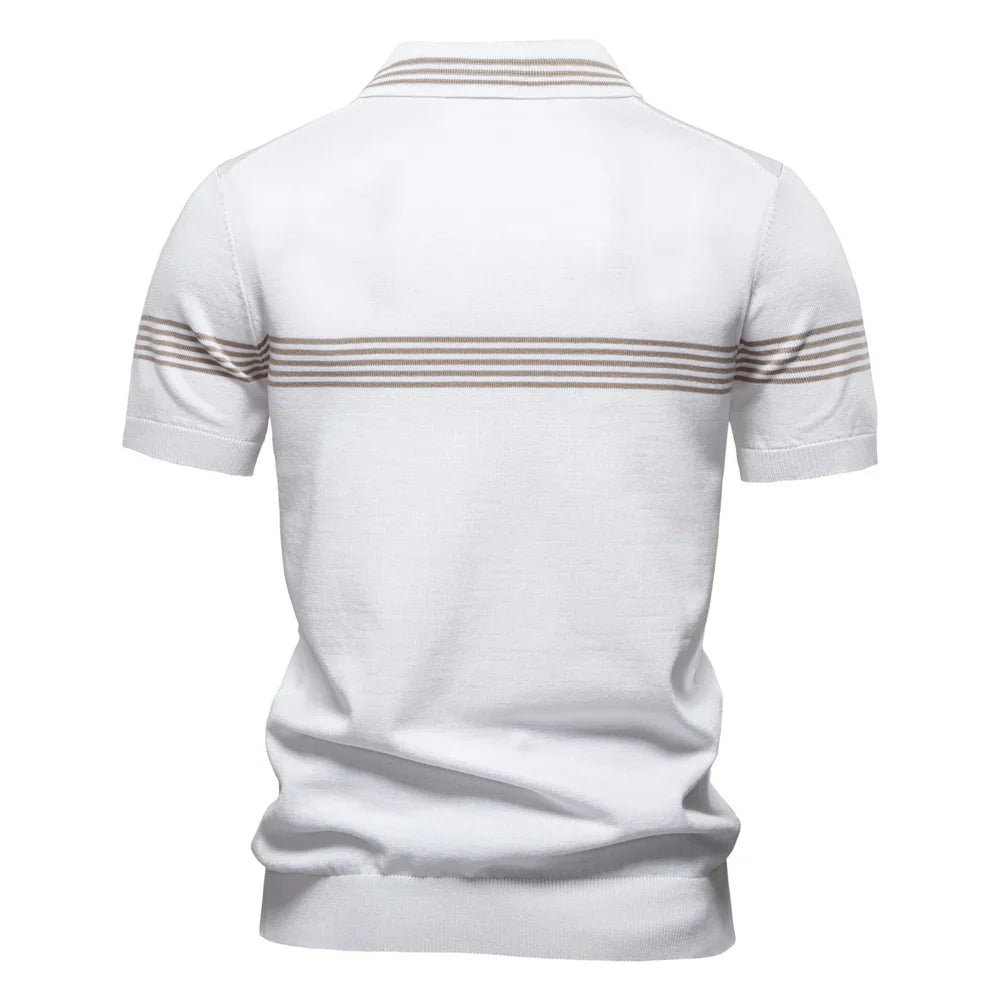 Men's Striped Knit Polo Shirt – Quarter Zip Short Sleeve Golf Casual