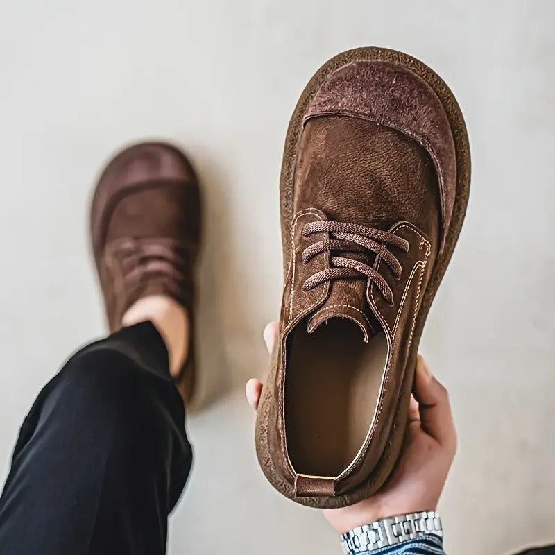 Men's Suede Lace-Up Low Top Derby Shoes – Round Toe Crepe Sole Casual