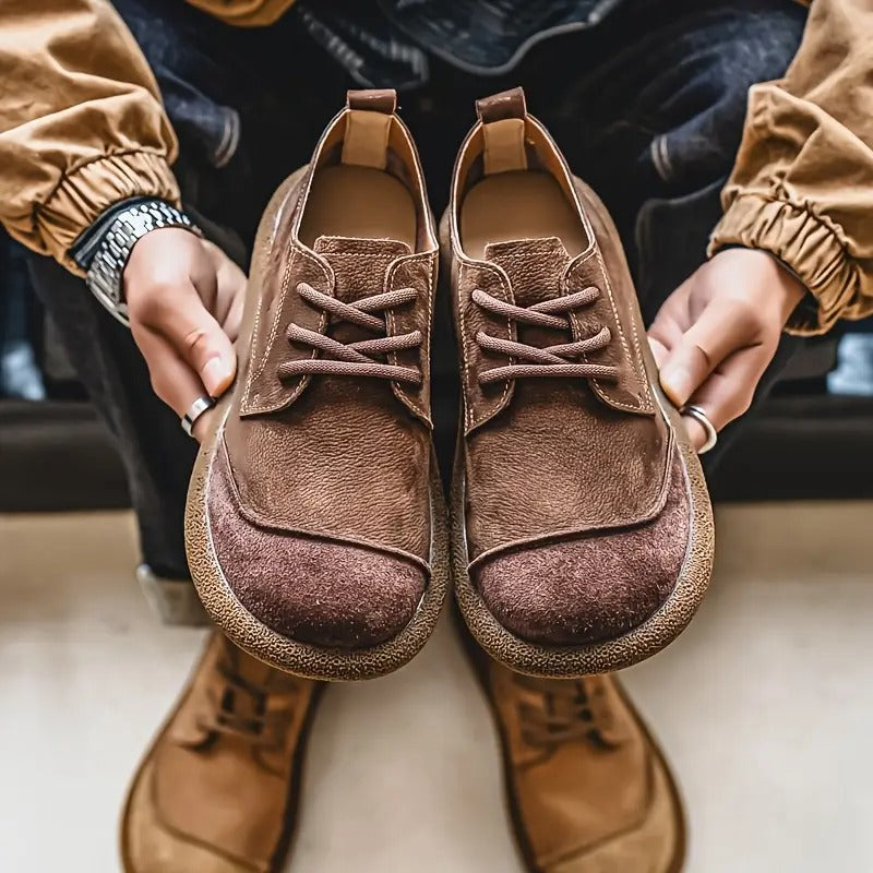 Men's Suede Lace-Up Low Top Derby Shoes – Round Toe Crepe Sole Casual