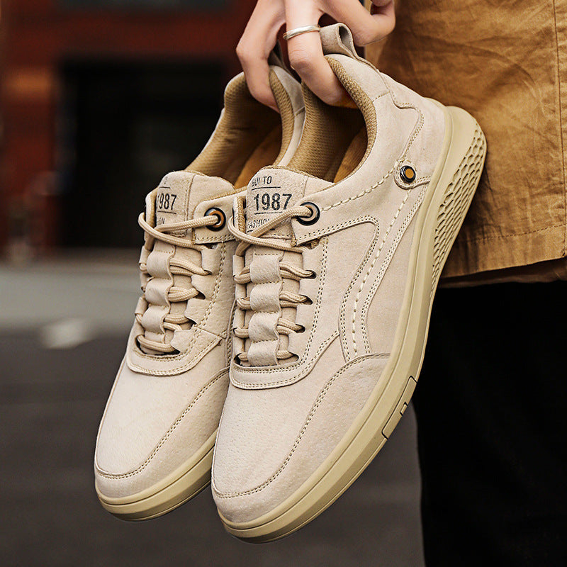Men's Suede Low Top Sneakers – Lace Up Perforated Panel Round Toe Casual