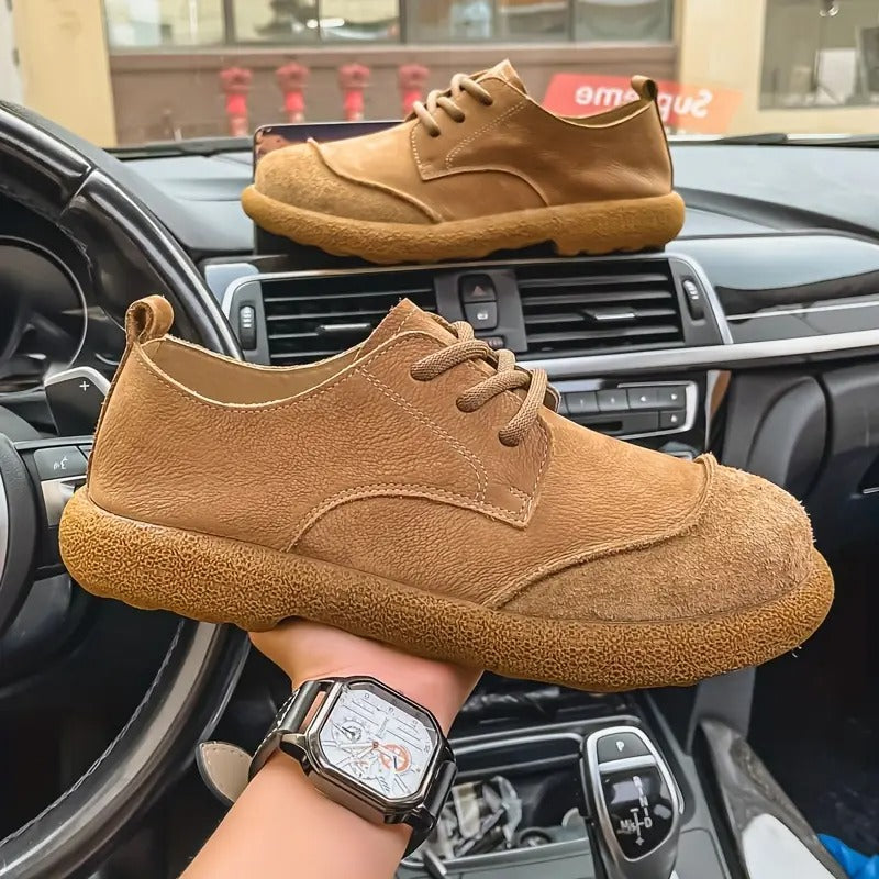 Men's Suede Round Toe Oxford Shoes – Lace Up Crepe Sole Casual Smart
