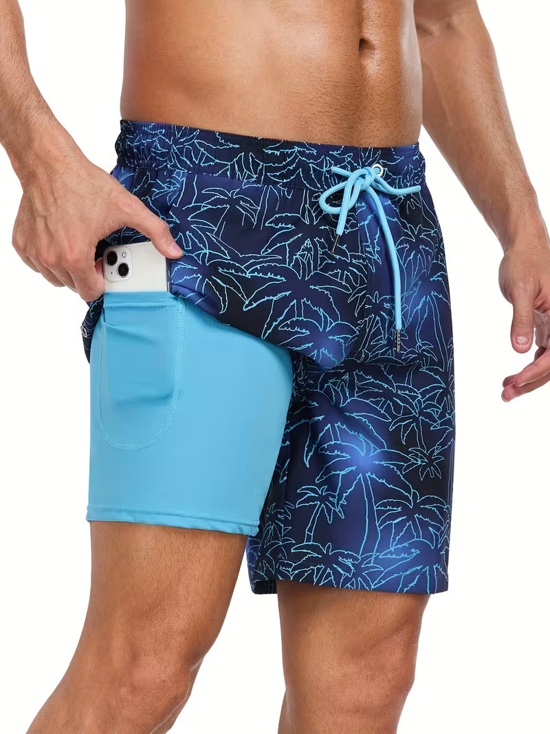 Men's Swimming Trunks – Drawstring Printed Lined Side Pocket Beach Summer