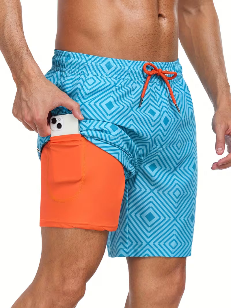 Men's Swimming Trunks – Drawstring Printed Lined Side Pocket Beach Summer